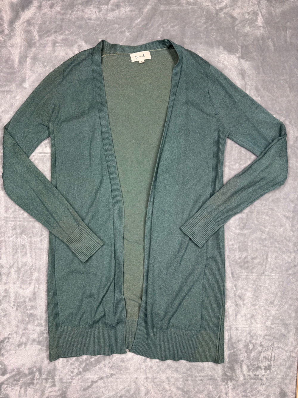 Long Green Open-Front Women's Cardigan